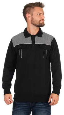 Produktbild von Herren Polo Shirt Langarm Baumwolle Longsleeve mit Brusttaschen; Schwarz M/50