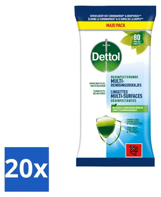 Produktbild von 20 x Dettol Multi-Reinigungsdoekjes - Desinfizierend - 80 Stück - Vorteilspackung - 20 Stücke