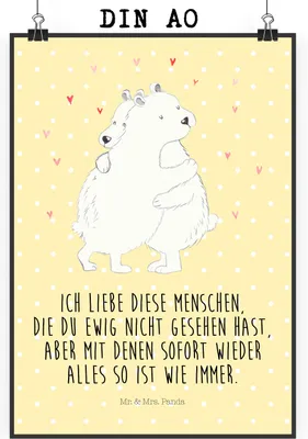 Produktbild von Mr. & Mrs. Panda Bild Eisbär Umarmen DIN A0 - Gelb Pastell - Geschenk, Wandbild, Lustige Sprüche, Kunstdruck, wanddeko, drucke, Wanddekoration