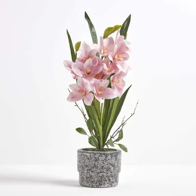 Productafbeelding van Kunstorchidee in pot - Zijden bloem - Binnendecoratie - Levensecht ontwerp - 58 cm hoog - Roze