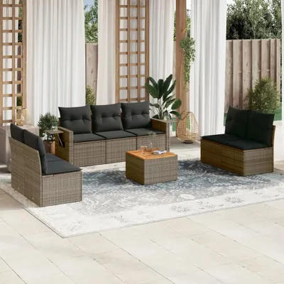 Produktbild von 8-tlg. Garten-Sofagarnitur mit Kissen Grau Poly Rattan 3224520