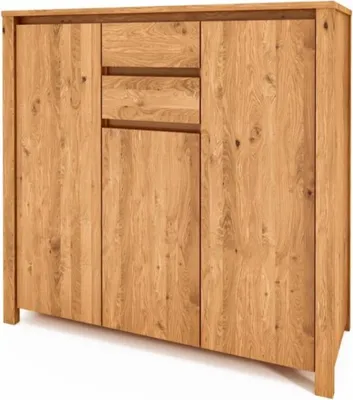 Produktbild von Kommode Tinci aus Wildeiche massiv 115x45x112 m. 3 Türen 2 Schubladen Holzbeinen