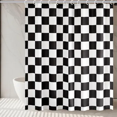 Obrázek produktu pro Sprchová závěsa, kostkovaný vzor, černá a bílá, 180x180 cm, voděodolná, pro koupelnu