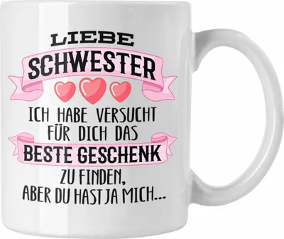 Produktbild von Trendation - Beste Schwester Geschenk Tasse Kaffeetasse Geburtstag Weihnachten Geschenkideen Schwestern Bruder Lustig (Weiß)