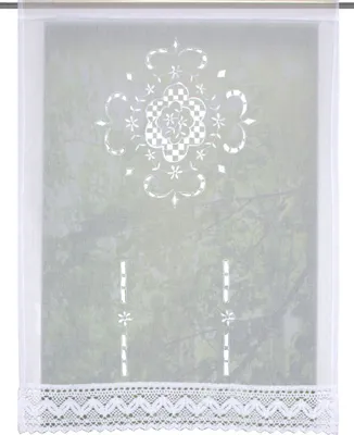 Produktbild von Fensterbehang Scheibengardine Fertiggardine Leinenstruktur Makramee weiß 90x100cm