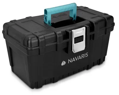 Produktbild von Navaris Werkzeugkasten 16" Box leer - 40,6 x 23,8 x 22cm - 19 Liter Volumen - mit einer Stahlschließe - Werkzeugbox Koffer Kiste ohne Werkzeug