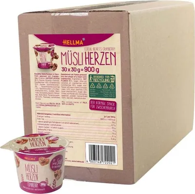 Produktbild von HELLMA Müsli-Herzen Cranberry Müsli 30x 30,0 g, 30 St.