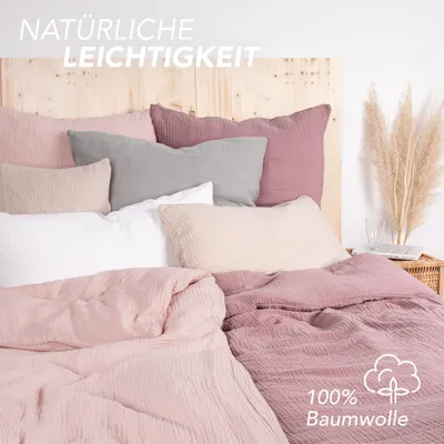 Produktbild von Pure Label, Kinderbettwäsche, 100% Baumwolle (Musselin), rosa, Deckenbezug 100x135 cm, Kissenbezug 40x60 cm, weich, kuschelig, bügelfrei, pflegeleicht, atmungsaktiv, kühlend und wärmend zugleich, 2-teilig