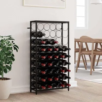Produktbild von Weinregal für 45 Flaschen Schwarz aus Schmiedeeisen 54x18x100 cm, platzsparend und stapelbar, ideal für Küche, Keller, Esszimmer und Bar, Vintage Metall Flaschenhalter zur Weinlagerung
