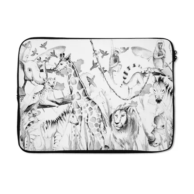 Produktbild von MuchoWow® Laptop Hülle 13 Zoll Wasserfarben - Tiere - Dschungel - Rosa - Mädchen - Kinder - Kinder Laptoptasche - Laptophülle - Sleeve - Rundumschutz