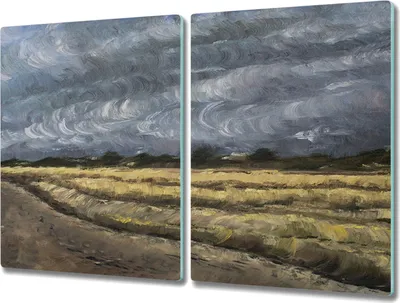 Produktbild von Coloray Kochplattenabdeckung Herdabdeckplatte 2x40x52 cm Hackbrett Schneidebrett Küchenbrett - Gemälde Graslandschaft