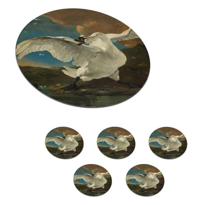 Obrázok produktu pre KitchenYeah® Podložky pod sklo Okrúhla sada 6 The Threatened Swan - maľba od Jana Asselijna 10x10 cm Podložky pod poháre - Podložky pod nápoje - Chrániče na stôl - Podložky pod poháre na stôl