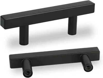 Produktbild von Set mit 5 schwarzen Küchengriffen – Schwarze Küchengriffe – Küchengriffe aus Edelstahl, 64 mm Lochabstand