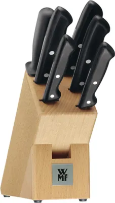 Produktbild von WMF Classic Line Messerblock mit Messerset 7-teilig, bestückt, 5 Messer, 1 Wetzstahl, 1 Block aus Buchenholz, Spezialklingenstahl, schwarz