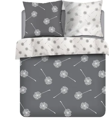 Produktbild von Baumwolle Bettwäsche 135x200cm Bettbezug, Kopfkissenbezug 80x80cm 2teilig Set Grau Pusteblumen mit Reissverschluss