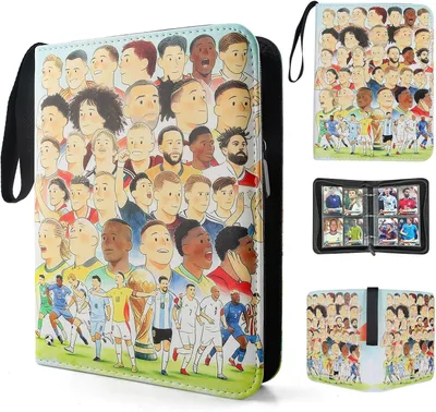 Produktbild von Fussball Sammelalbum Fußball Karten – 4 Fächer pro Seite, 400 Karten Kapazität, Kunstleder mit Reißverschluss & Tragegriff, Ideal für Trading Cards