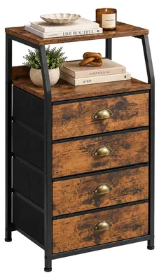 Image de Commode Relaxdays, dimensions (H x L x P) : 84,5 x 40 x 29 cm, 4 tiroirs en tissu, métal, MDF, idéale pour l'entrée ou la chambre, commode en tissu, couleur marron/noir, Image générée par une IA