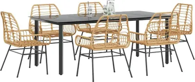 Immagine prodotto di vidaXL Set da pranzo da giardino 7 pezzi in vetro polyrattan marrone