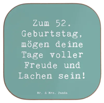Produktbild von Mr. & Mrs. Panda Tischuntersetzer Spruch 52. Geburtstag Freude - Meeresbrise - Geschenk, Coaster, gläseruntersetzer, Liebe, Untersetzer Gläser, liebevoll handgefertigt