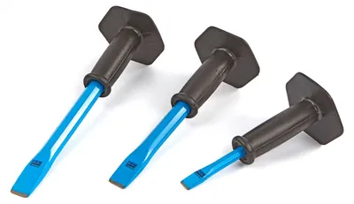 Immagine prodotto di Scalpello da muratore piatto con paracolpo lunghezza 300mm, per materiali duri mattoni calcestruzzo pietre, impugnatura antiscivolo in gomma 19mm Ingco