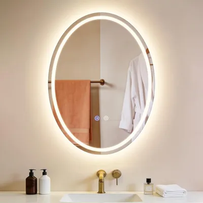 Produktbild von ZMH Spiegellampe LED Oval Badspiegel Beleuchtung Badezimmerspiegel 60x80 cm Wandspiegel Badezimmer Touch Schalter 3000K-6500K Lichtspiegel Dimmbar