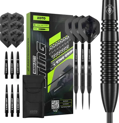 Produktbild von KOTO – Sting Black Bomb Dartpfeile Tungsten 90%, 22 G, Schwarz, Mit 6 Flights, Shafts und Wallet, Steeldarts, Darts profi Set, 3 Dart pfeile