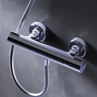 Productafbeelding van AM.PM Douchethermostaat, douchearmatuur, douchekraan. Materiaal: chroom. Functies: thermostaat, mengkraan, temperatuurregeling, debietregeling.