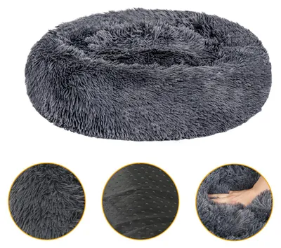 Obrázok produktu pre Ikodm, psie lôžko, 60 cm, svetlosivá farba, mäkké, okrúhle lôžko pre domáce zvieratá vyrobené z jemnej plyšovej látky, s vysokým okrajom a protišmykovým spodkom