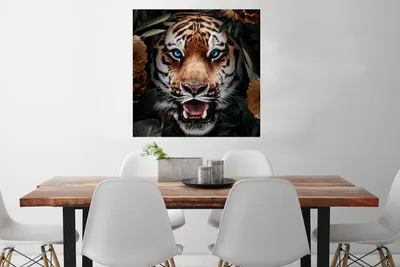 Produktbild von MuchoWow® Poster Tiger - Blatt - Blumen 75x75 cm - Wand Dekoration