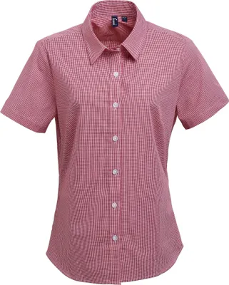 Image de Chemisier à manches courtes Premier MicroKaro pour femme RW5522 (M) (Rouge/Blanc)