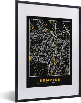 Produktbild von MuchoWow® Gerahmtes Poster Stadtplan - Deutschland - Gold - Kempten - Karte 30x40 cm - Poster mit Schwarzem Bilderrahmen Wandposter Rahmen Foto Bilder - Wandposter Schlafzimmer