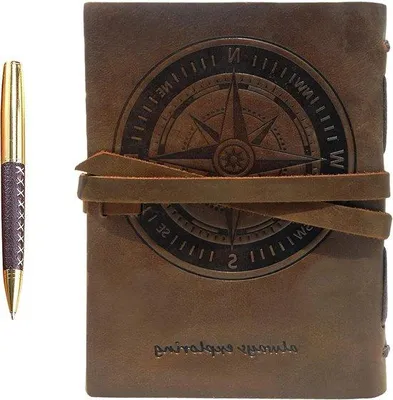 Produktbild von Famanu Notizbuch A5 mit nautischem Kompass - Vintage Leder, 300 unlinierte Seiten