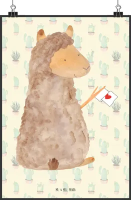 Produktbild von Mr. & Mrs. Panda Bild Alpaka Fahne DIN A1 - Kaktus Grün - Geschenk, Lama, Wandbild, Plakat, Alpakas, Liebe, Poster, drucke, Lamas, wanddeko