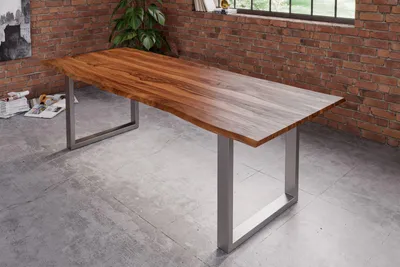 Produktbild von Esstisch Baumkante Massiv Sheesham-Holz naturfarben 180 x 90 U-Gestell silber Hero