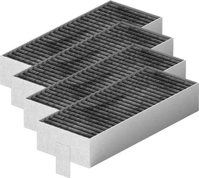 A set of four carbon filters arranged in a stepped pattern.