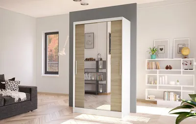 Produktbild von Moderner Kleiderschrank BRUNO 2 – Breite 100 cm, Weiß / Sonoma-Eiche