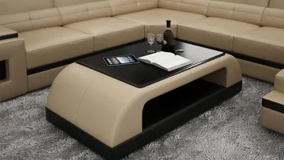 Image de Table basse en verre Design Table basse de salon Cuir Table d'appoint Canapé