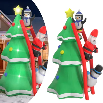 Image de UISEBRT 240cm XXL Sapin de Noël gonflable avec LED, Bonhomme de neige & Père Noël - Décorations de Noël festives pour l'intérieur & l'extérieur