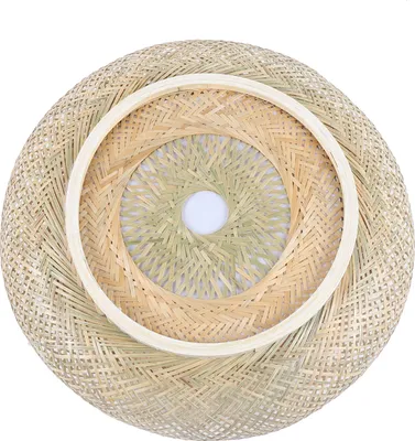 Produktbild von Deckenlampe Flur Wohn Schlaf Zimmer Lampe Lichteffekt Holz Bambus Decken Leuchte Boho Style 50cm Schlafzimmer Wohnzimmer Deckenleuchte