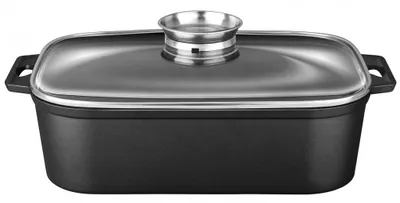 Produktbild von Smile SBR-3 Multifunktions-Bräter 7L mit Aromadeckel – Aluguss, Induktion, Backofenfest, 34,5 x 24,5 cm, Antihaftbeschichtung, Schwarz