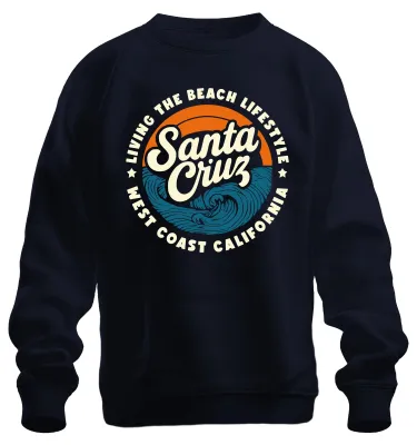 Immagine prodotto di Santa Cruz California West Coast Surfing Waves Retro Beach Life Felpa Unisex Pullover, Navy, M
