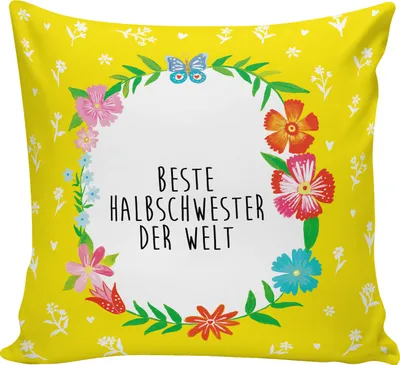 Produktbild von Mr. & Mrs. Panda Dekokissen Halbschwester - Weiß - Geschenk, Kissen 40x40, Sofa, Liebe, bedruckt, Stiefgeschwister, Polster, Polsterkissen, Tochter, Deko, Familie