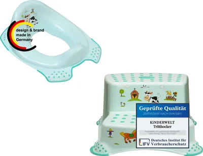 Produktbild von 2er Set Funny Farm aquamarin WC Aufsatz + zweistufiger Hocker Toilettentrainer