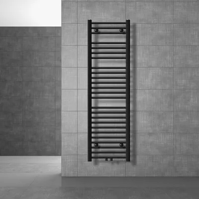 Zdjęcie produktu dla LuxeBath Grzejnik łazienkowy Sahara 400x1500 mm czarny matowy prosty z przyłączem środkowym Grzejnik designerski Podgrzewacz do ręczników Suszarka do ręczników, bez pręta grzejnego