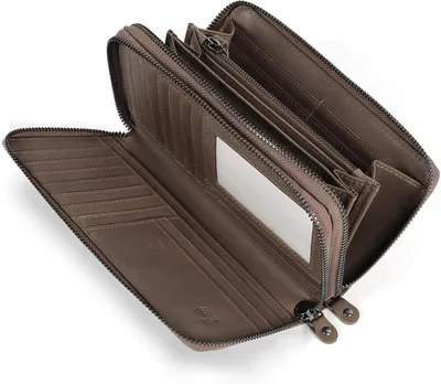 Produktbild von TANTOMI Damen Geldbörse Leder Groß, Echtes Leder Portemonnaie mit RFID Schutz, Doppelter Reißverschluss, Viele Fächer, Brieftasche Geschenkbox