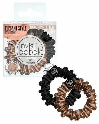 Obrázok produktu pre invisibobble Sprunchie Slim – True Golden, Stuha do vlasov, Čierna, Bronzová, Jednofarebné, Dospelí, 2 kusov