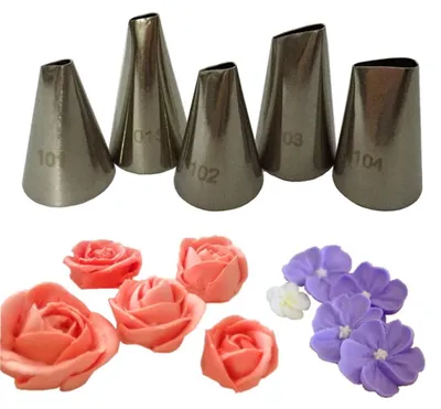 5-teiliges Spritztüllen-Set aus Edelstahl, Blumendüsen