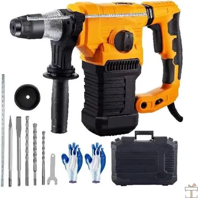 Immagine prodotto di Trapano a percussione Deluxe 1500w - SDS Plus - Trapano a percussione da 32 mm - 4 funzioni - set completo di punte e valigetta