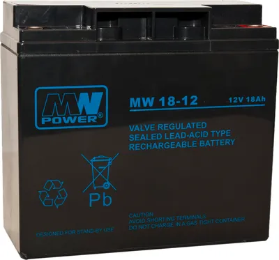 Produktbild von MW Power MW 18-12, Plombierte Bleisäure (VRLA), 12 V, 1 Stück(e), Schwarz, 18 Ah, 9 Jahr(e)