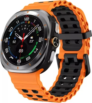 Produktbild von Strap-it Sport Silikon Wave Armband - passend für die Samsung Galaxy Watch Ultra / Ultra 2025 (orange/schwarz)